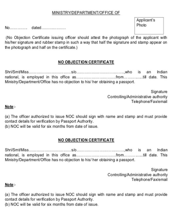 No Objection Certificate Template