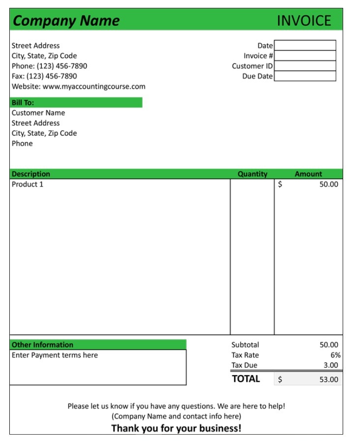 Sales Account Invoice Template