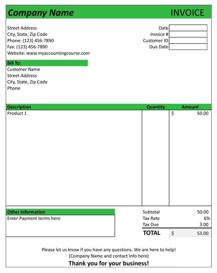 business invoice template