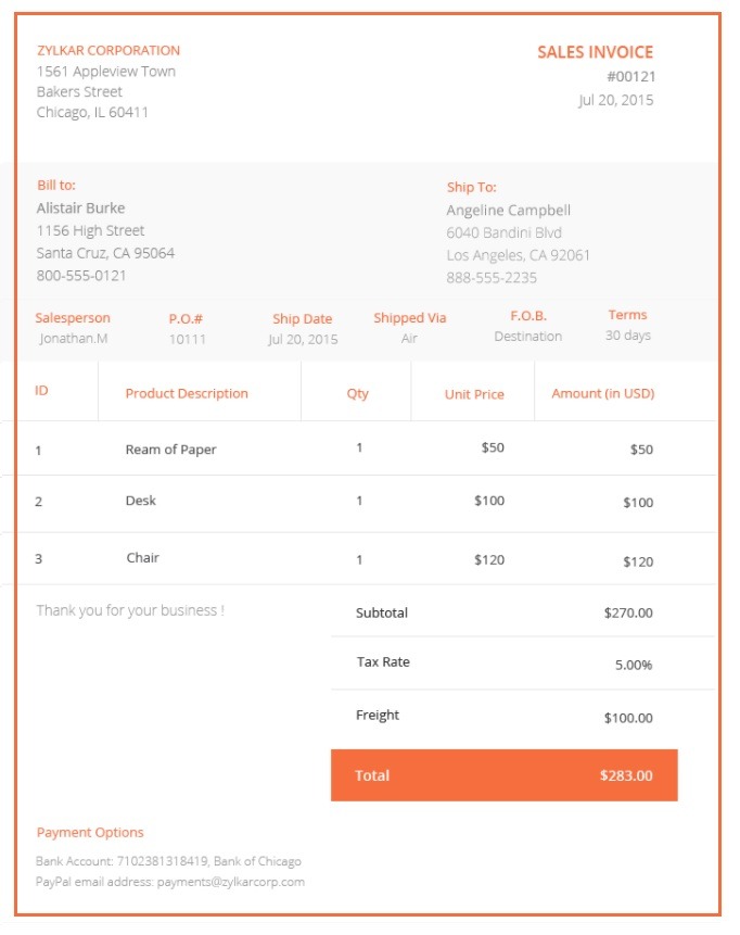 Sales Invoice Sheet Template