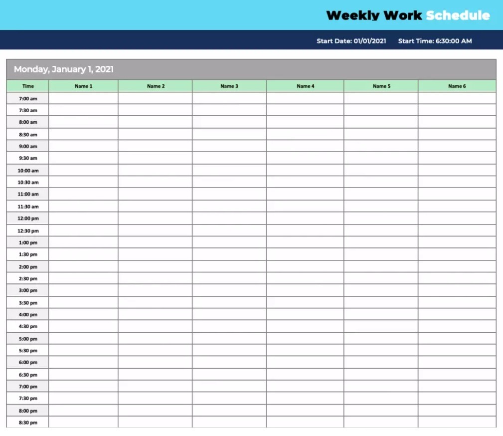 Work Schedule Template | Free Word Templates