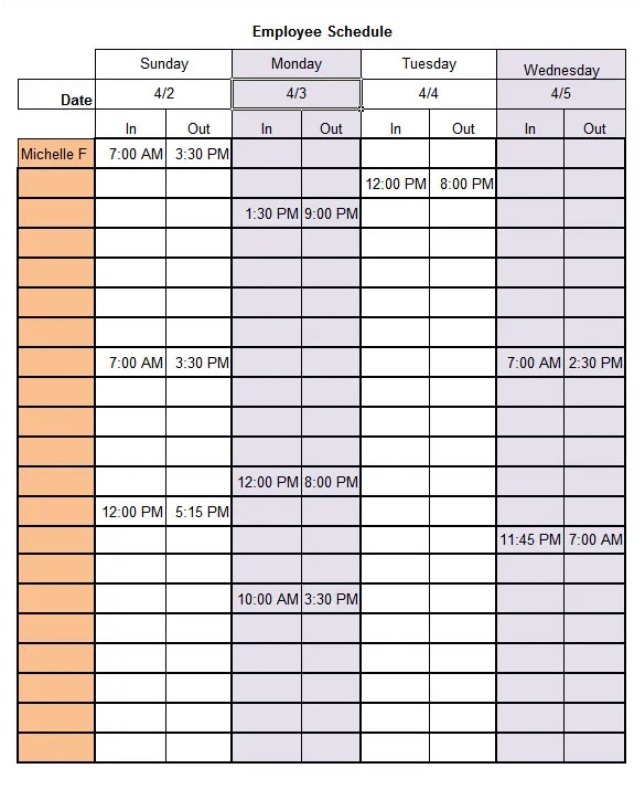 Work Schedule Template Free Word Templates