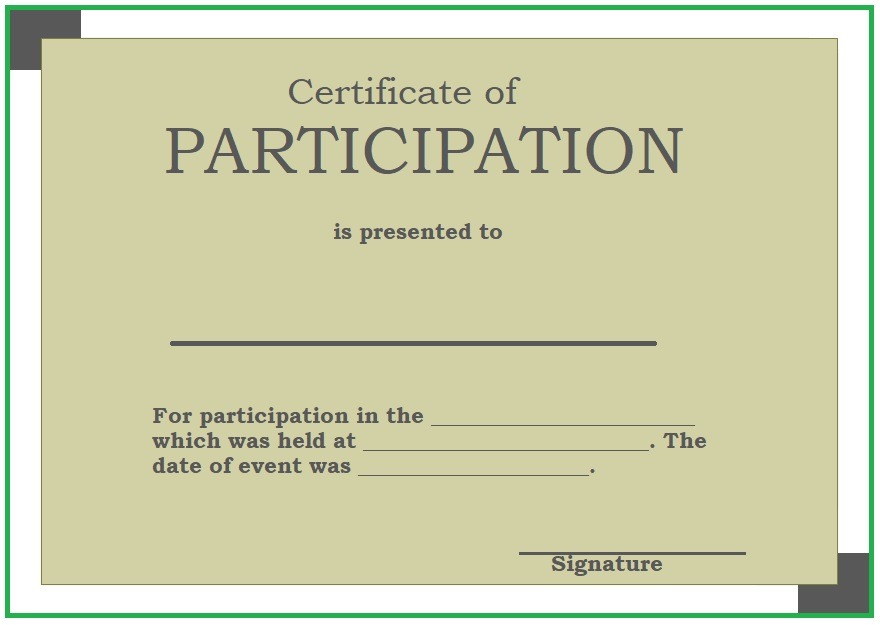 Blank certificate of participation template