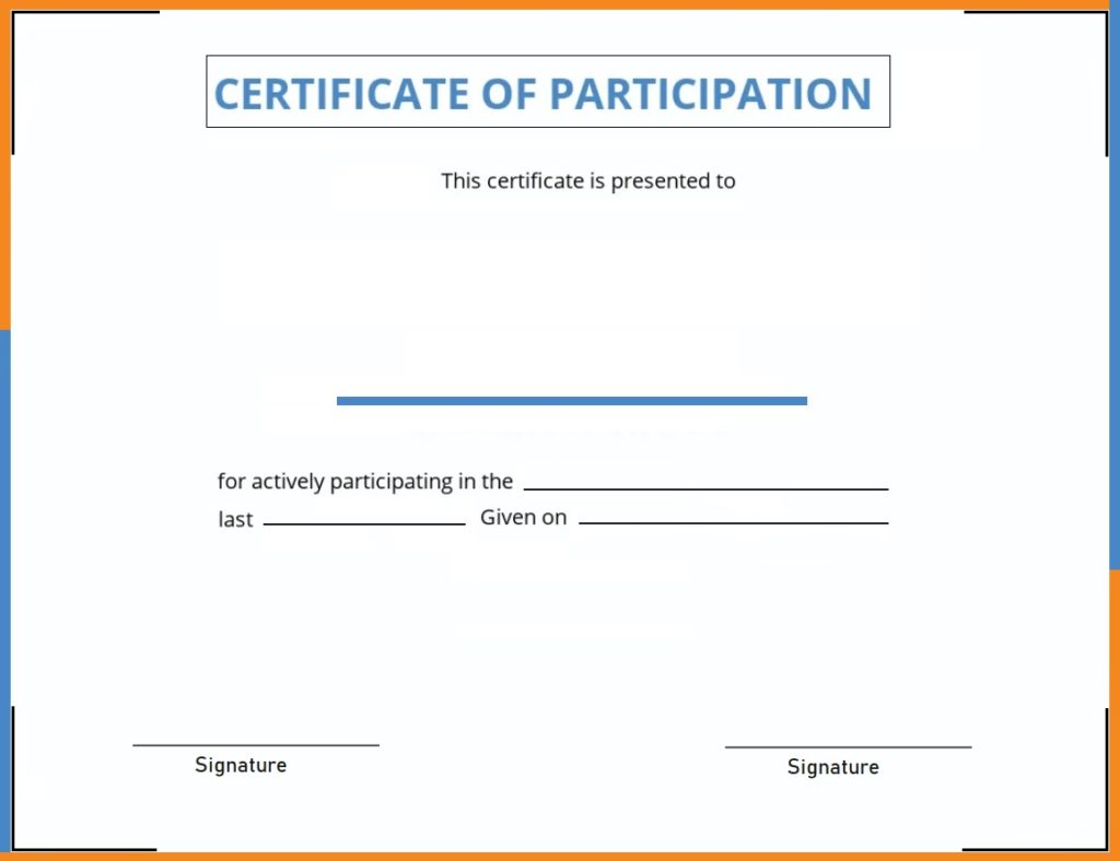 certificate of participate template