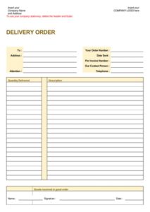 Delivery Order Templates | Free Word Templates