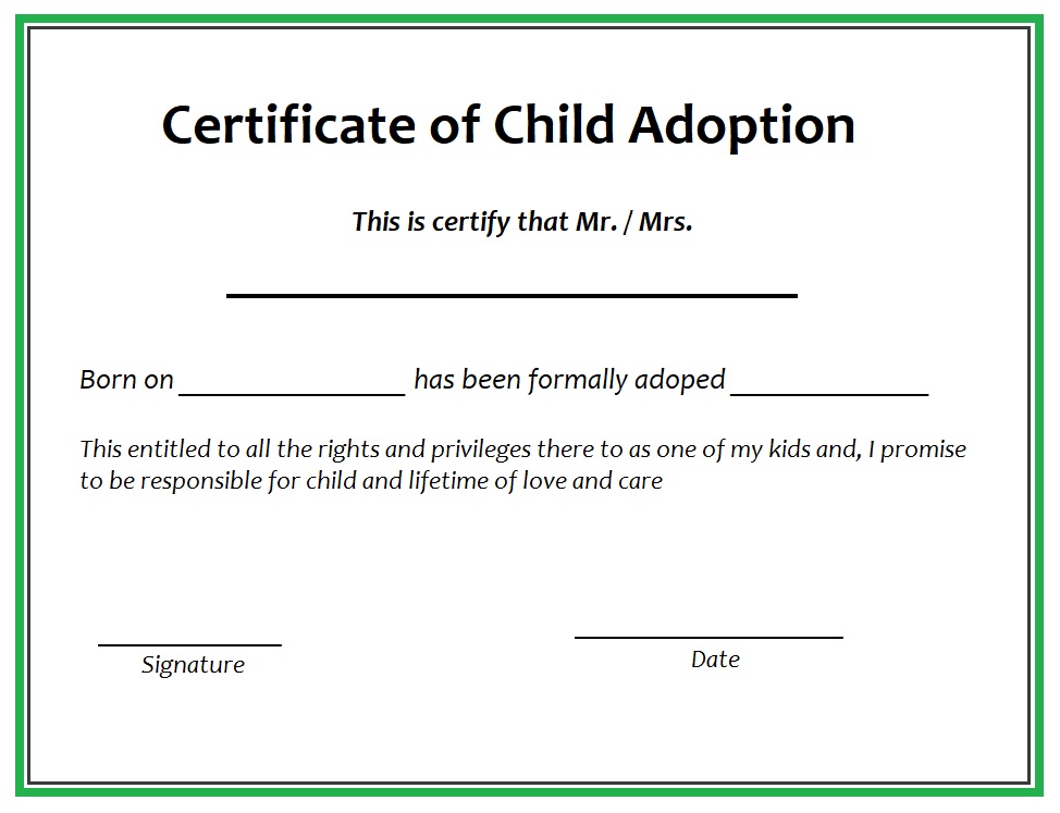 Sample Adoption Certificate