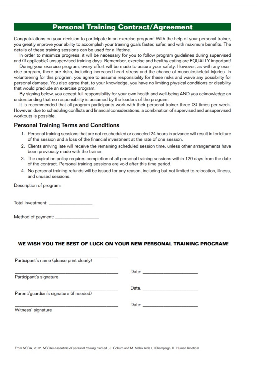 Training Agreement Template Free Word Templates For personal training cancellation policy template
