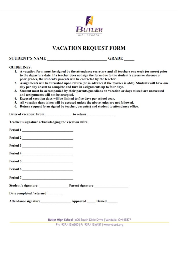 Vacation Request Form | Free Word Templates