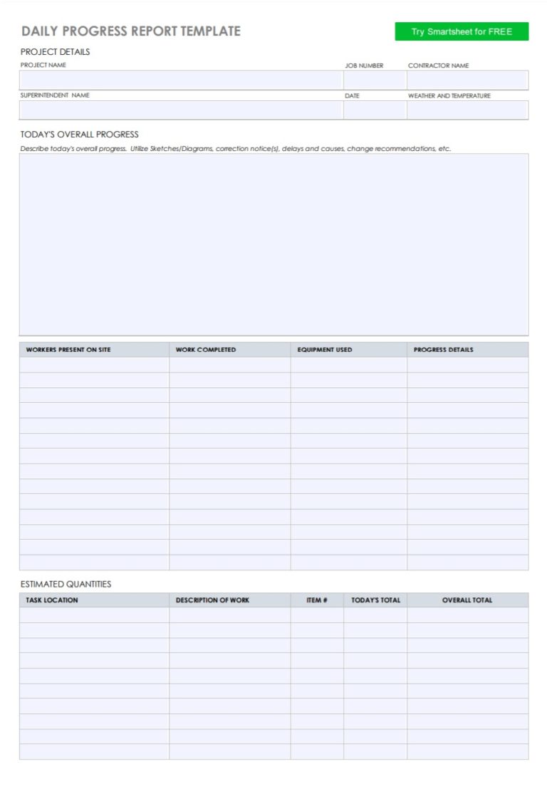 Daily Progress Report Template