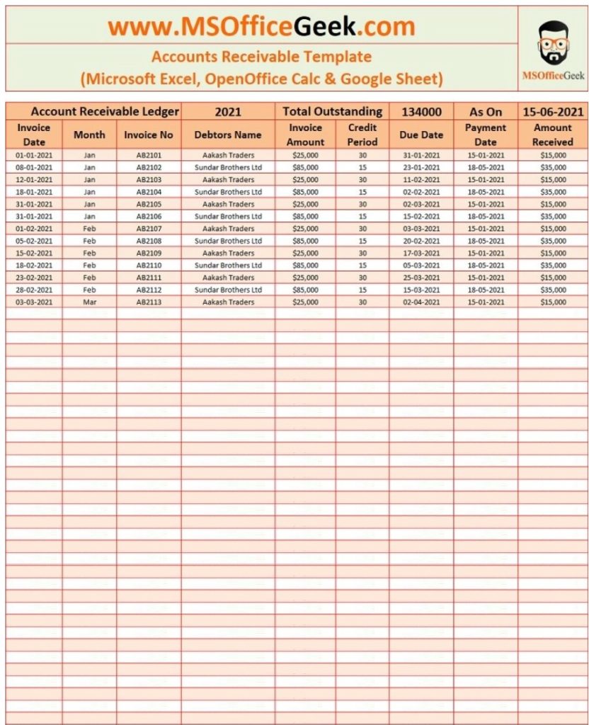 Bill Receivable Template Excel
