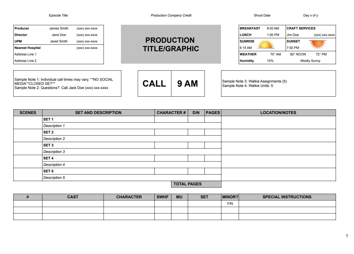 Call sheet Template