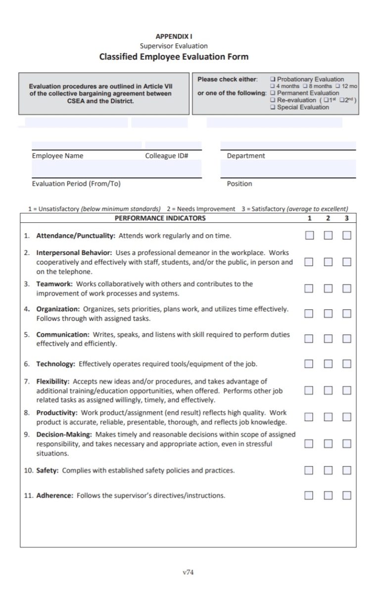 Performance Evaluation Template