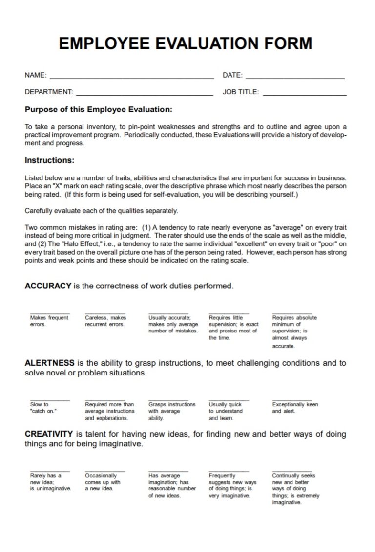 Performance Evaluation Template