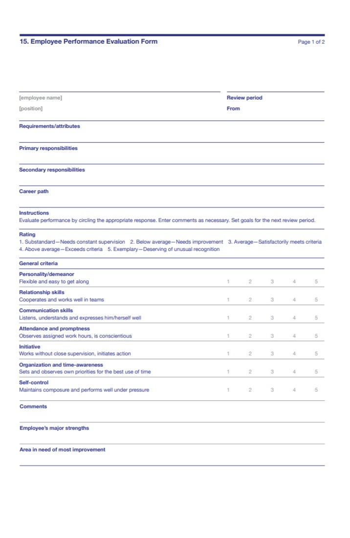 Performance Evaluation Template