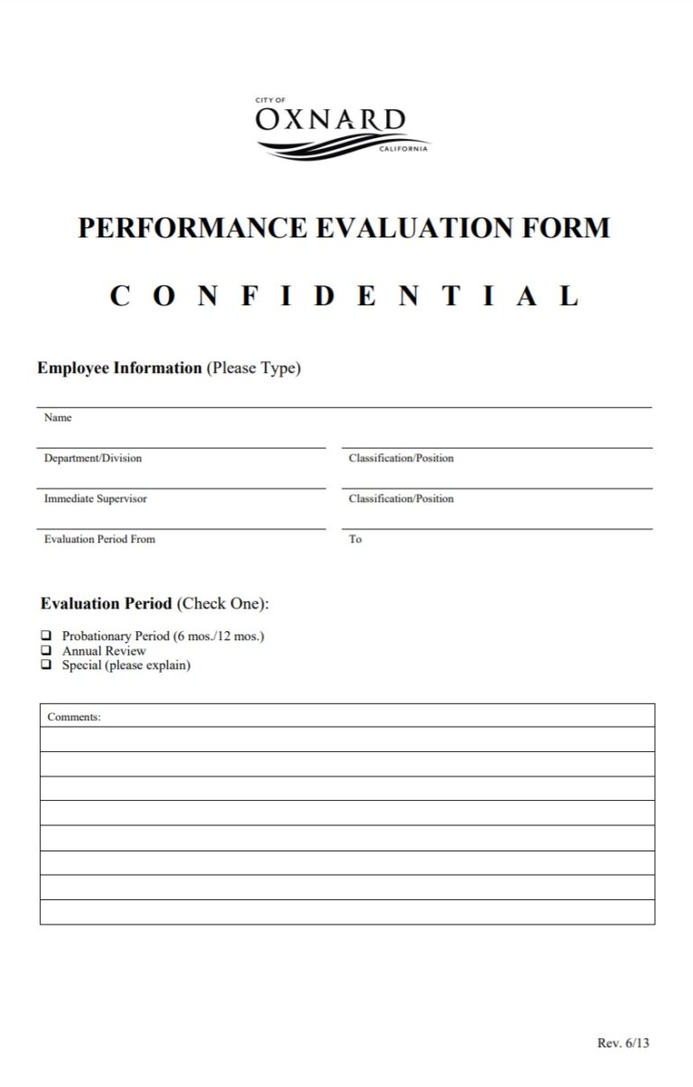 Performance Evaluation Template