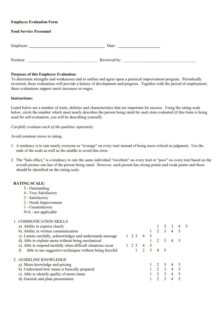 Performance Evaluation Template