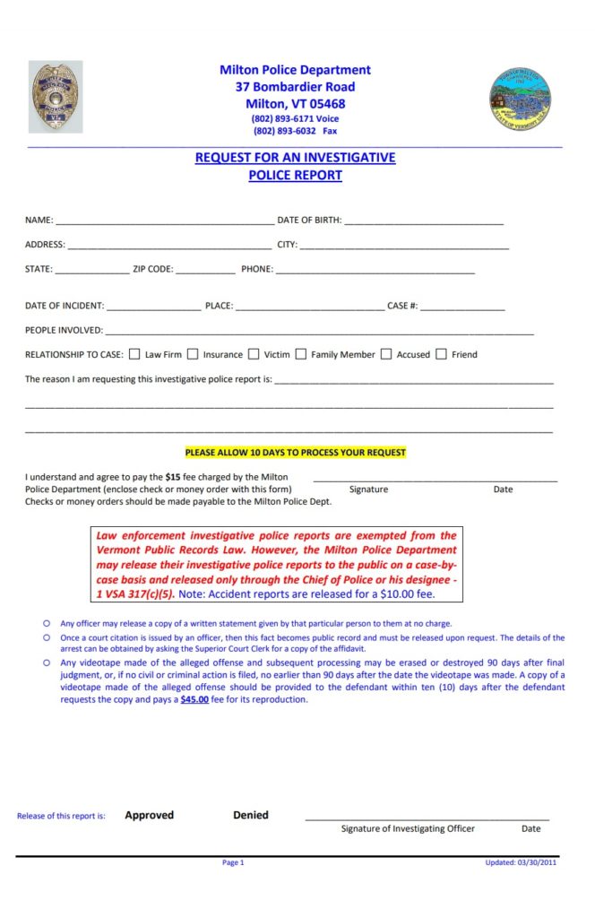 Police Report Request Form