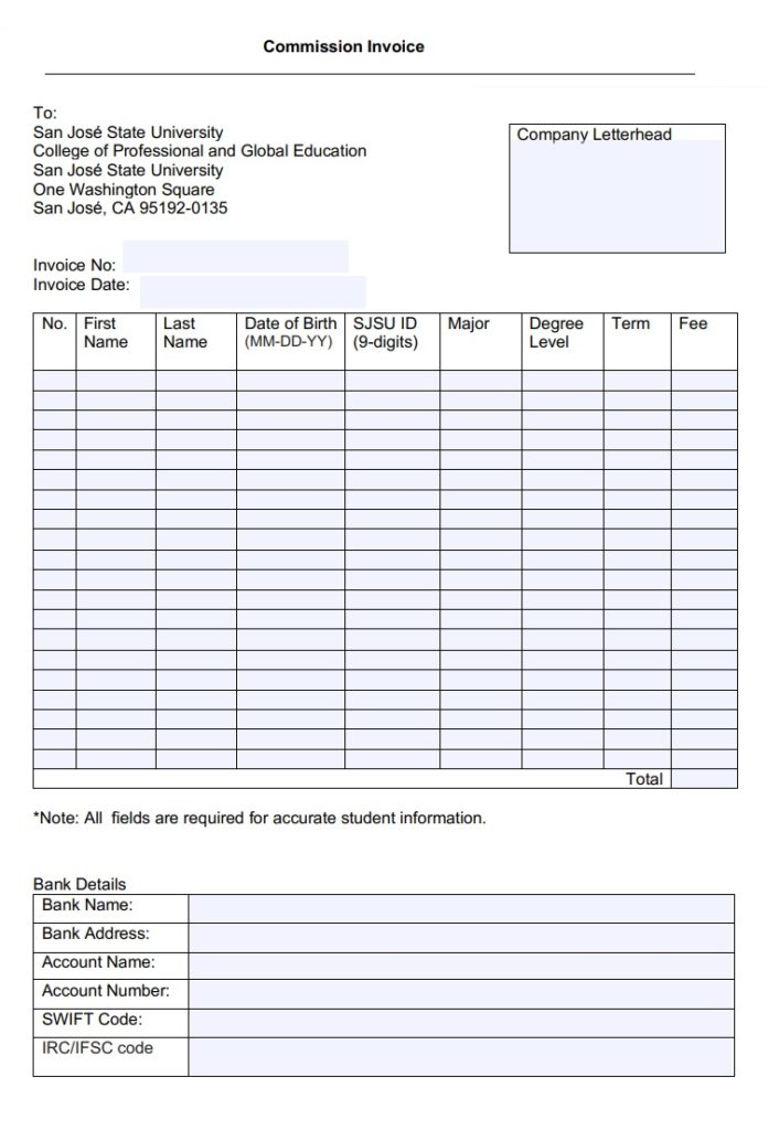 Blank Commission Invoice Template
