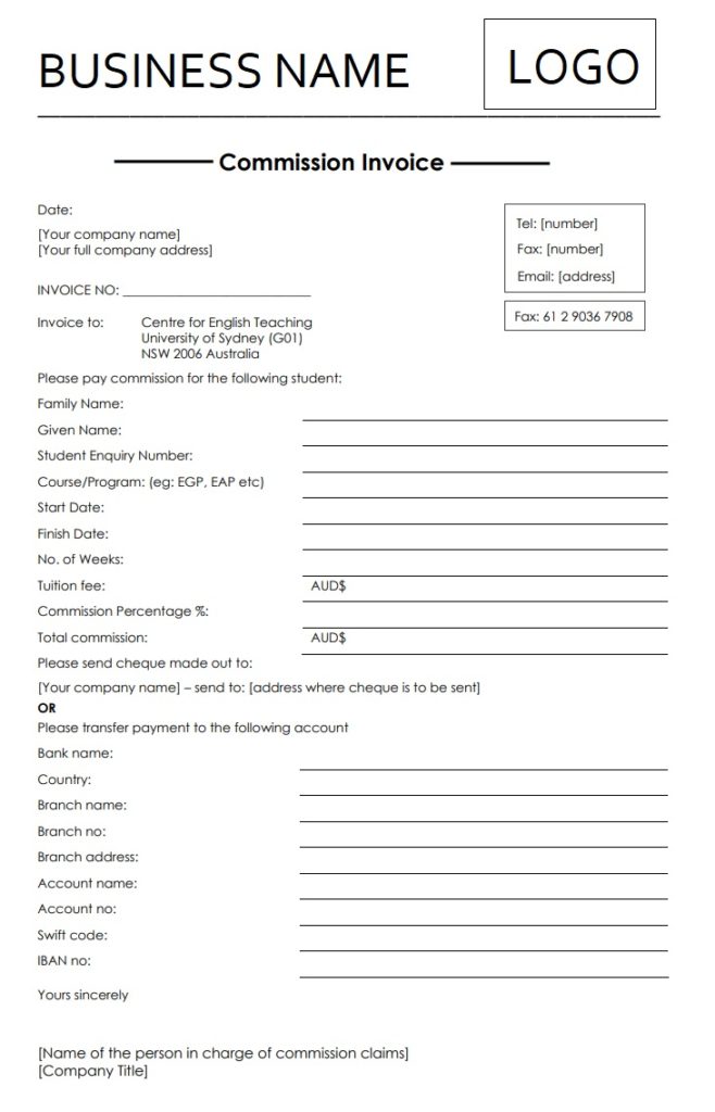 Commission Invoice Template PDF