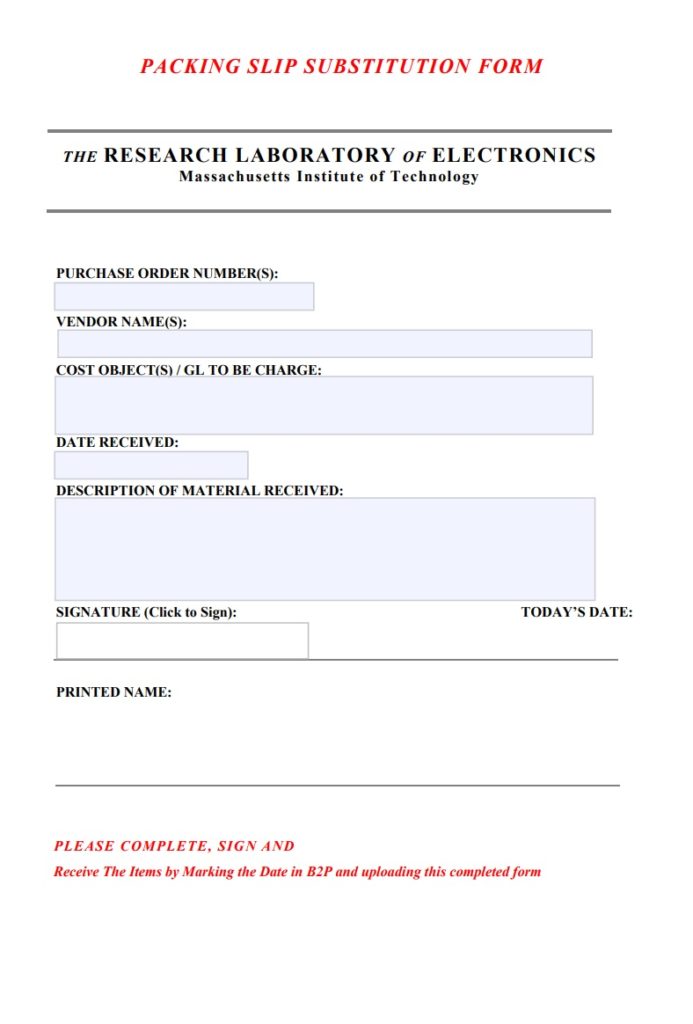 Packing Slip Substitution Form
