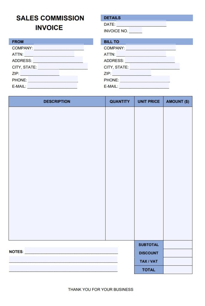 Sales Commission Invoice Template