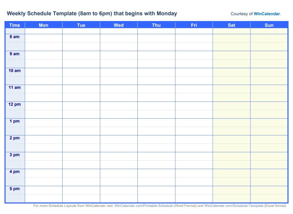 Weekly Calendar Format