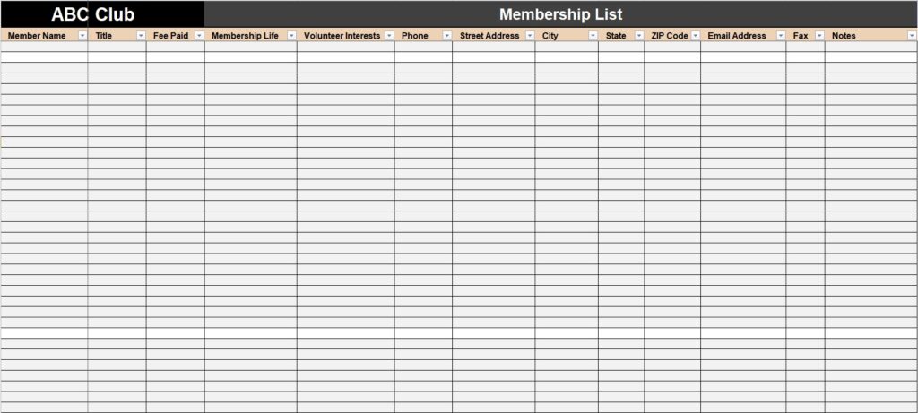 Membership List Format