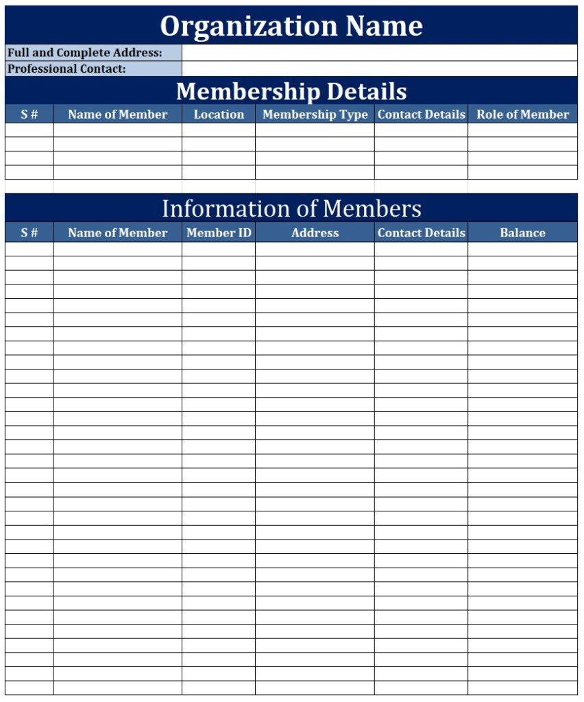 Membership List Template