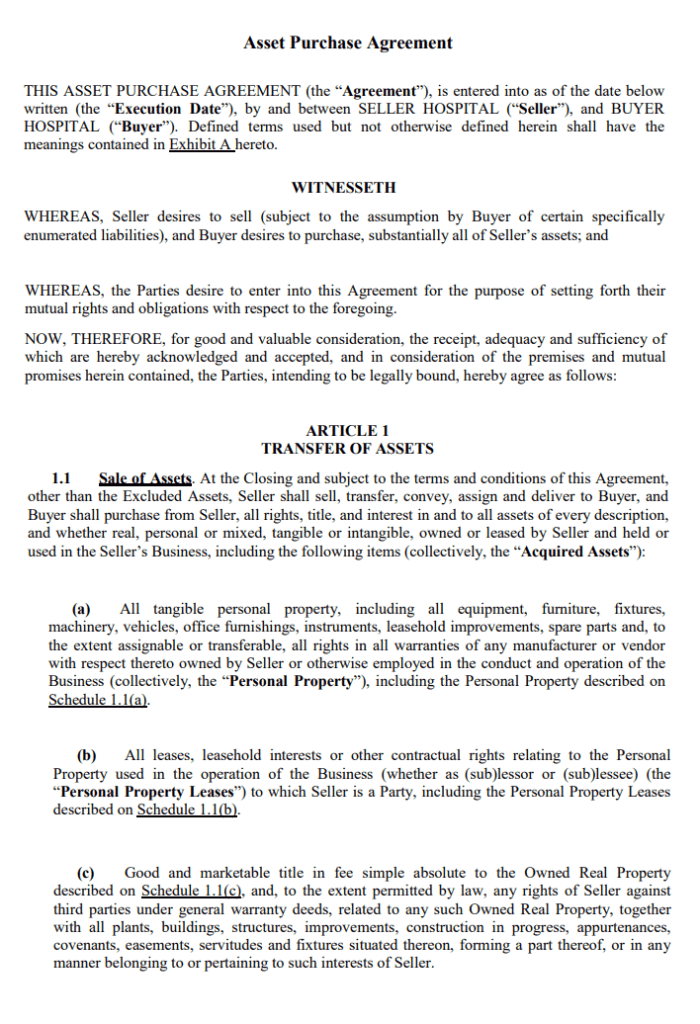 Asset Purchase Agreement Template