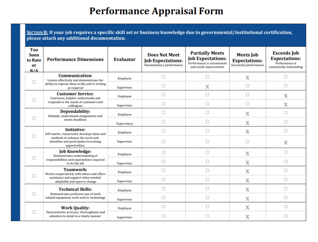 Job Performance Appraisal Form