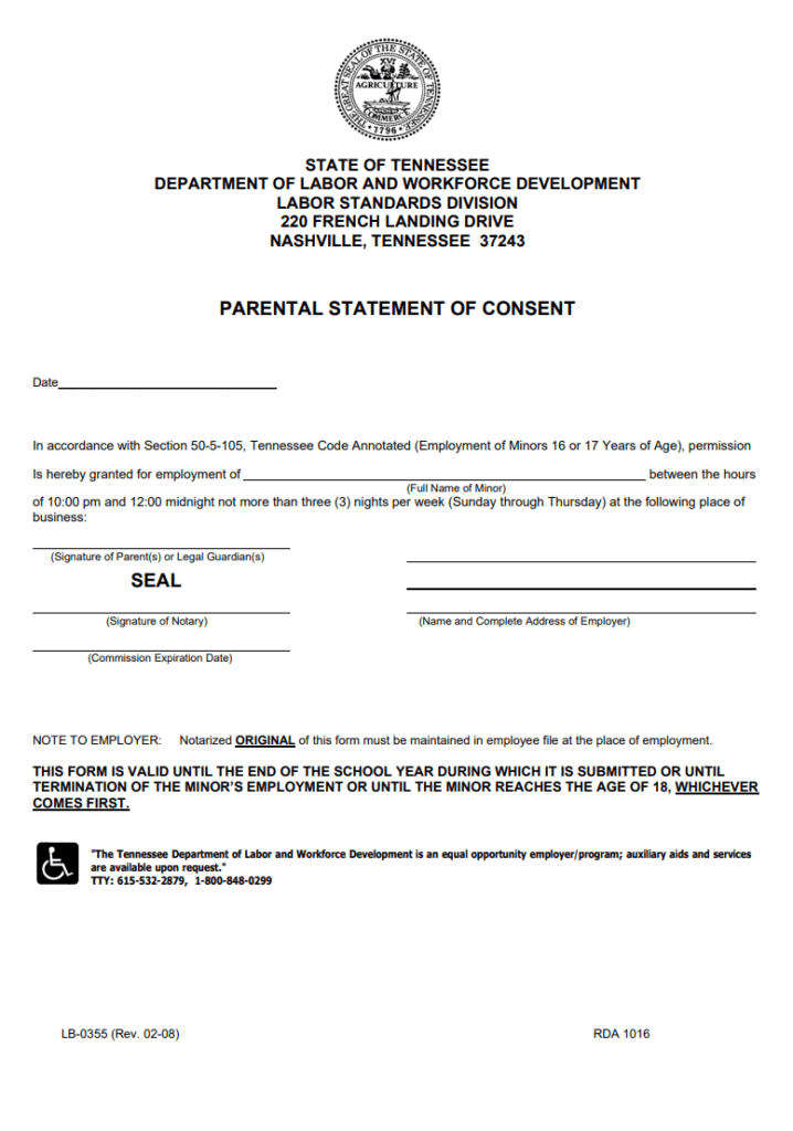 Parental Statement of Consent Form