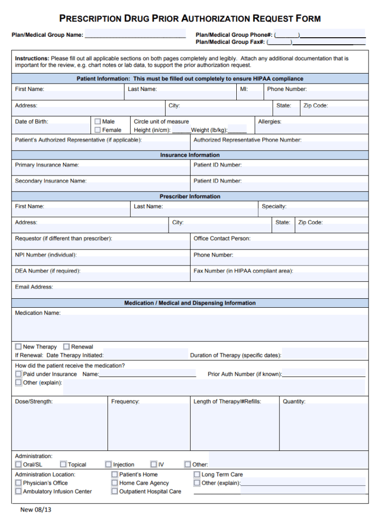 Prior Authorization Form | Free Word Templates