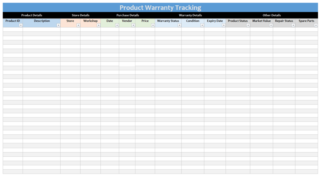 Warranty Tracking Template