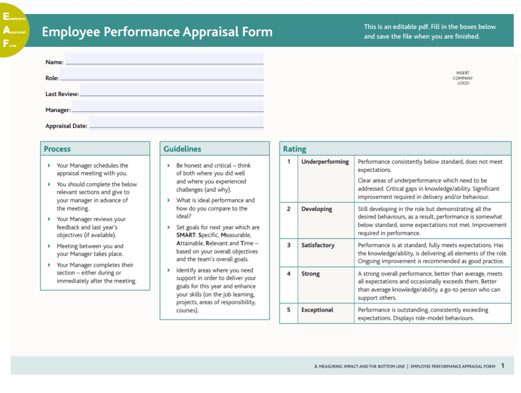 Employee Performance Appraisal Form
