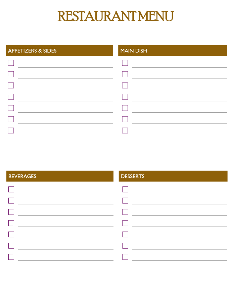 Free Restaurant Menu Example