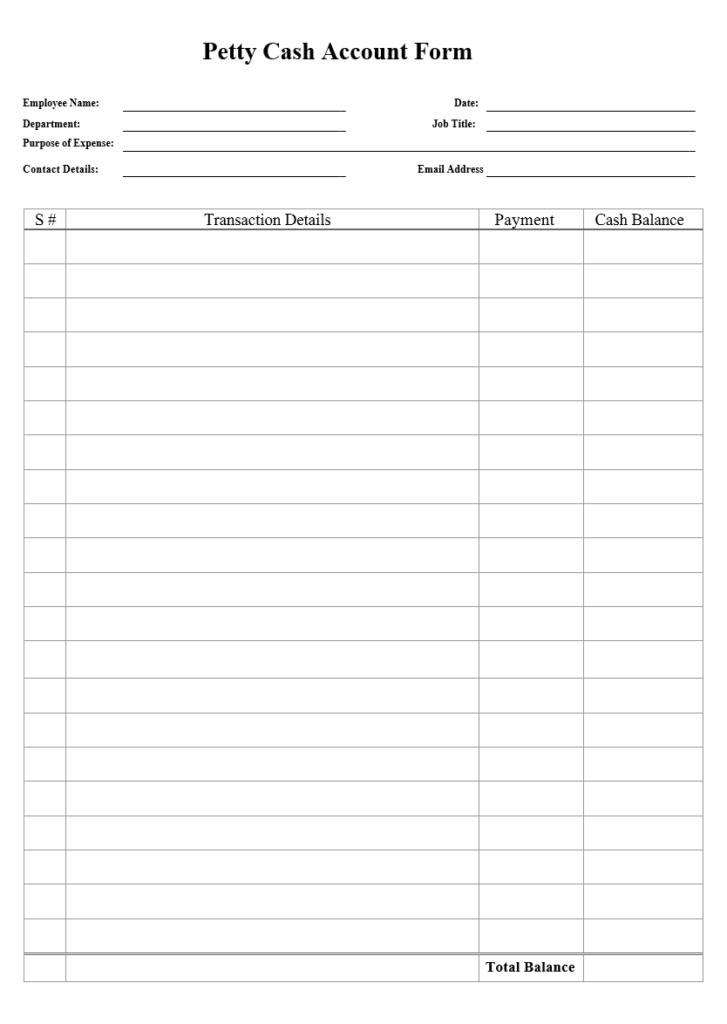 petty cash account form