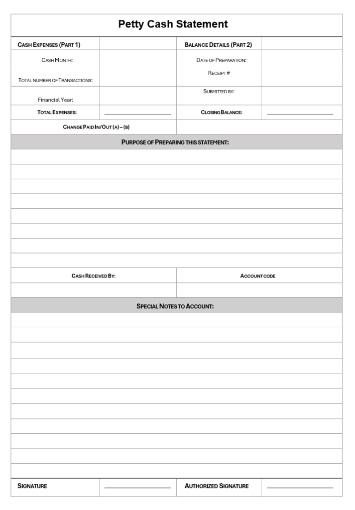Petty Cash Statement Template