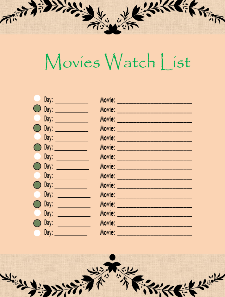 Christmas Movies List Template