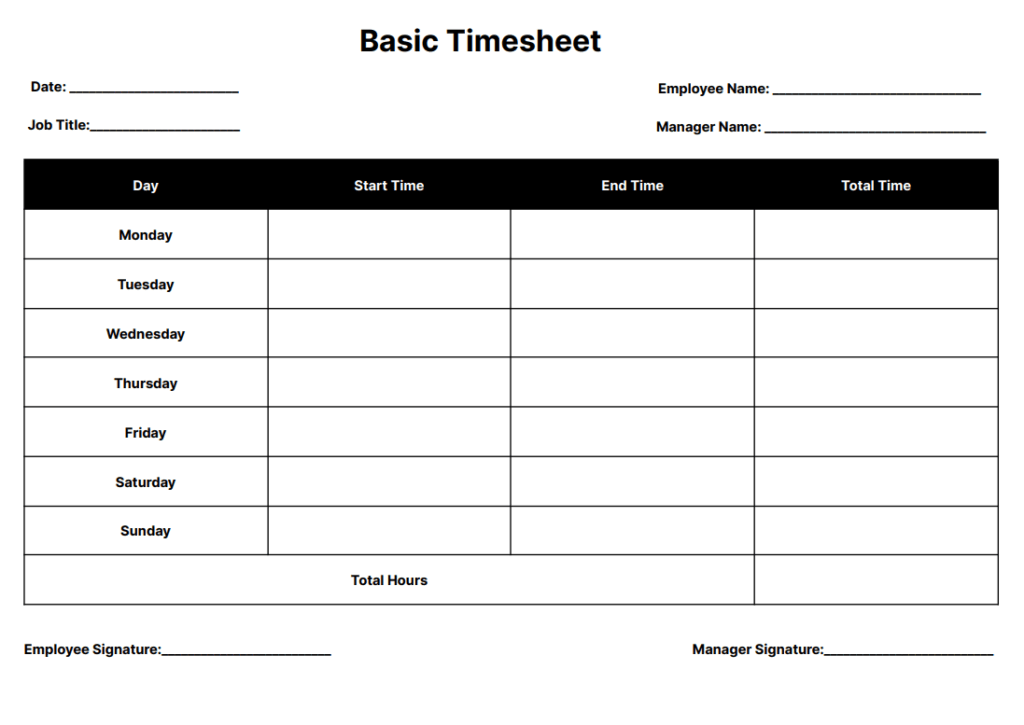 Basic Time Sheet Template