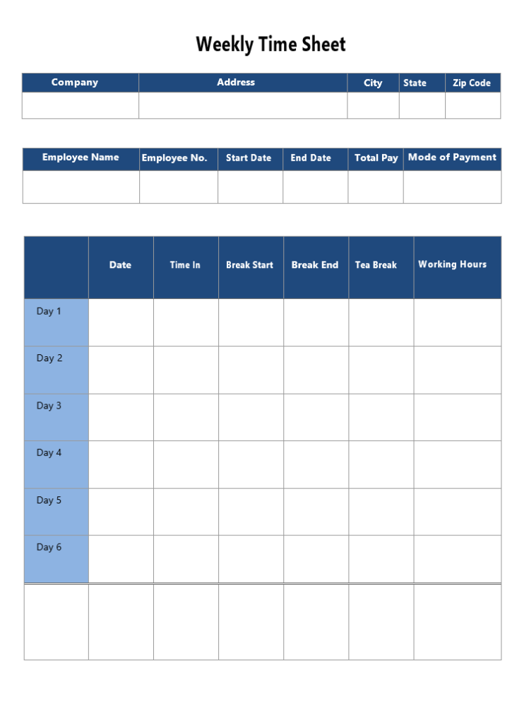 Weekly Time Sheet Template