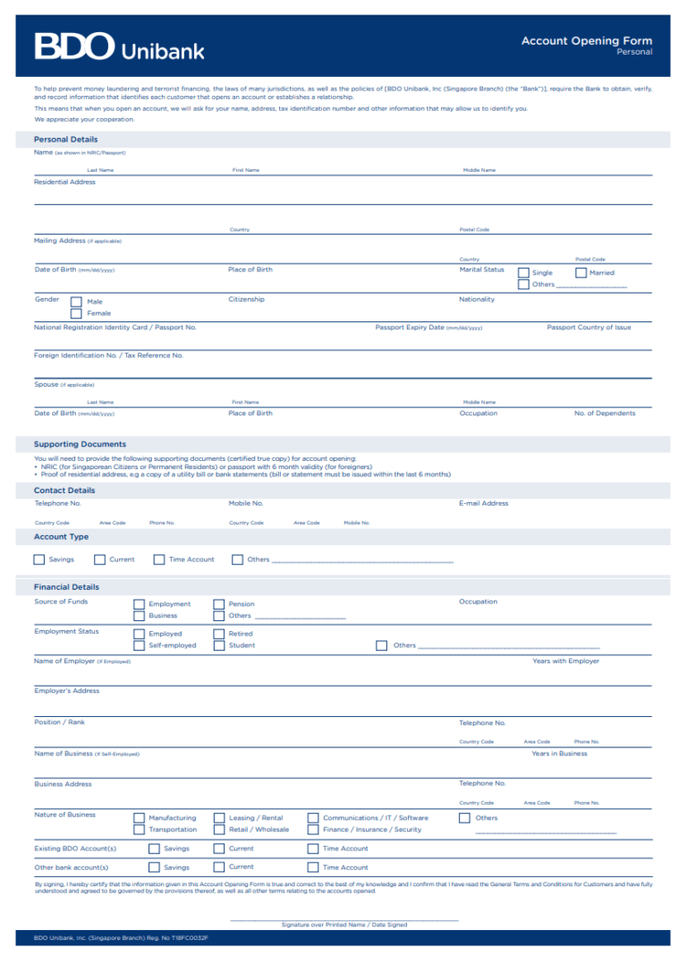 Collection Account Form Bank Account Form | Free Word Templates