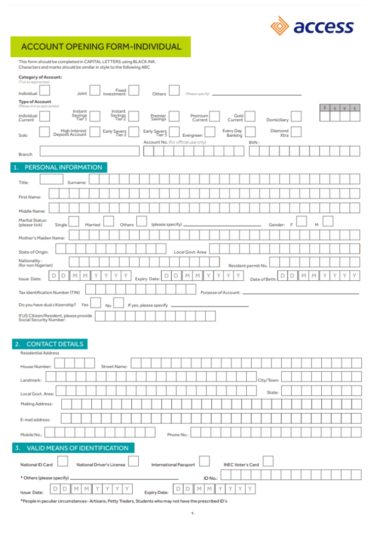 Bank Account Form | Free Word Templates