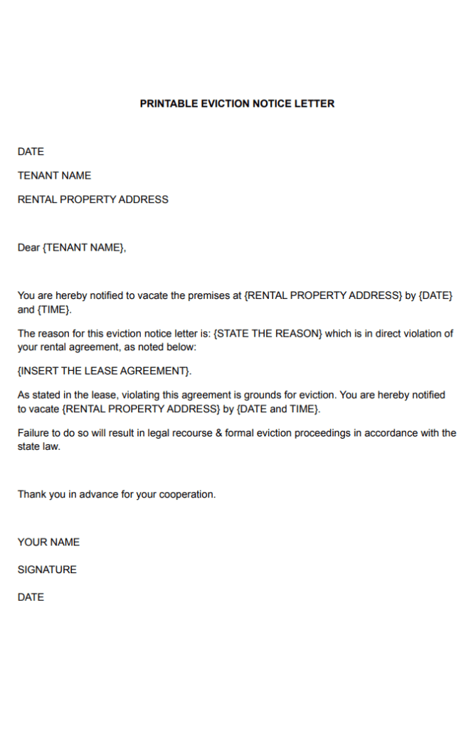 Eviction Letter Sample