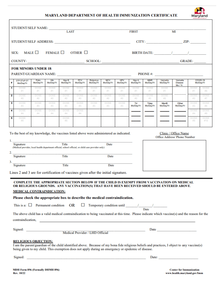 Vaccination Record Form Template