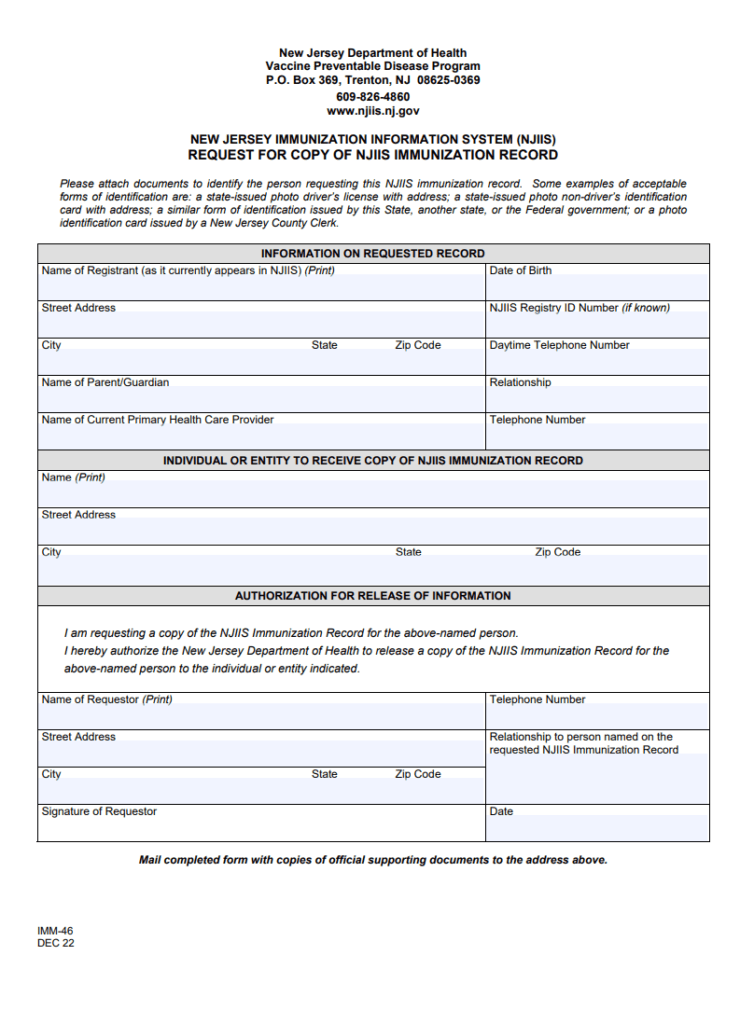 Vaccination Record Sample
