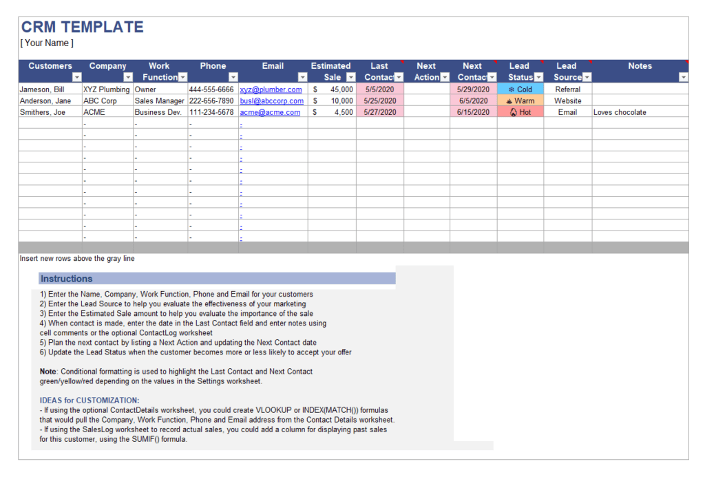 Customer Relationship Management Template