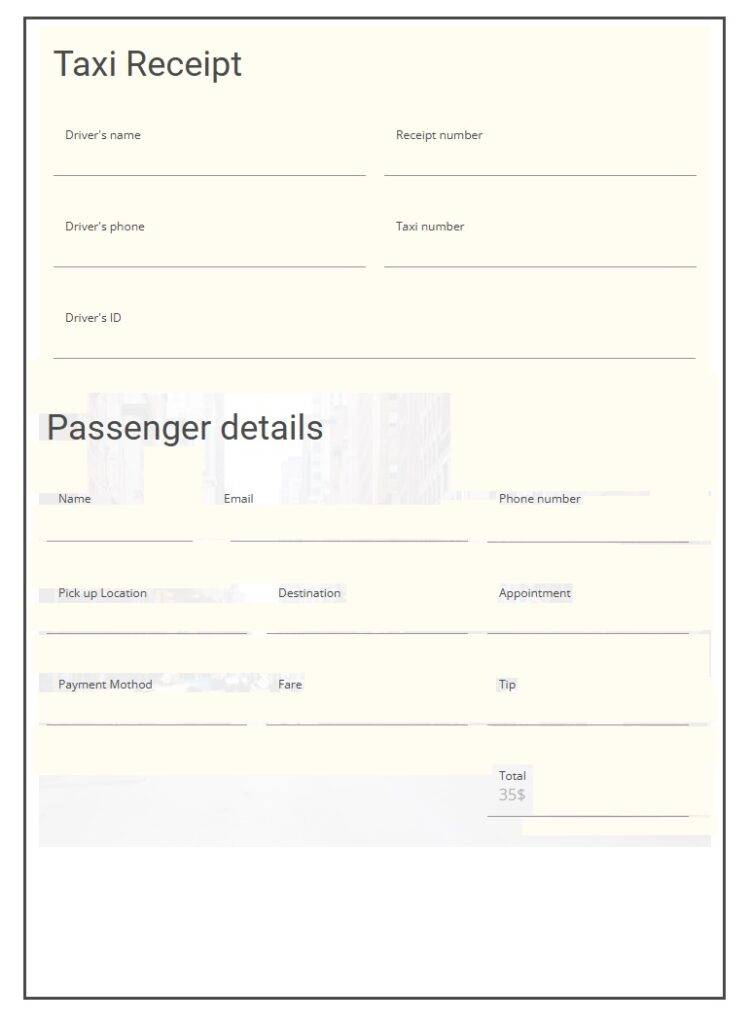 Blank Taxi Receipt Template