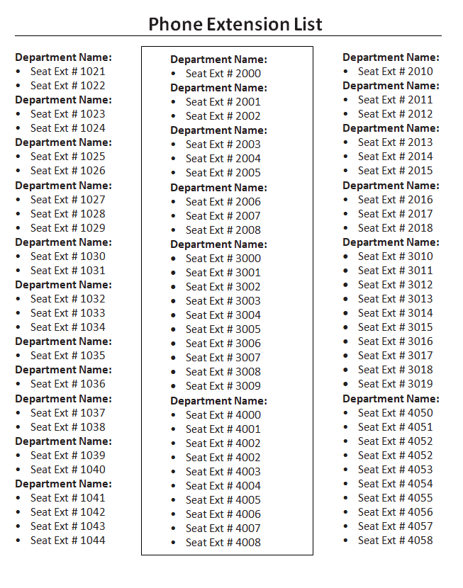 office phone extension list template