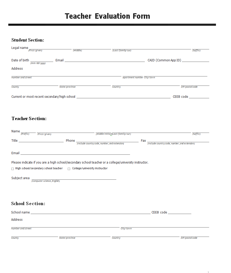 teacher evaluation form