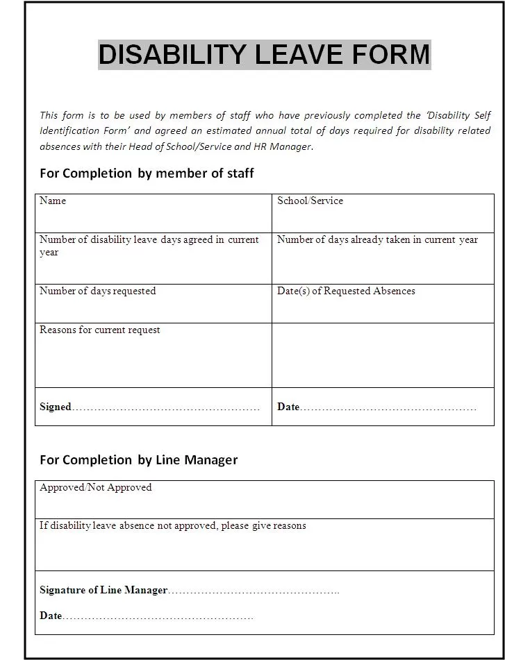 Disability Form | Free Word Templates